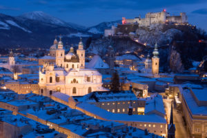 Austria, Salzburg, View of the Historic Center and Hohensalzburg Fortress in winter Austria, Salzburg, View of the Historic Center and Hohensalzburg Fortress in winter