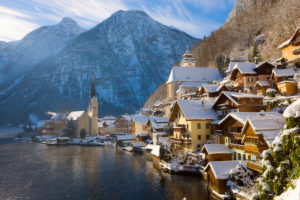 Austria, Salzkammergut, Gmunden, Hallstat, View of the town in Winter Austria, Salzkammergut, Gmunden, Hallstat, View of the town in Winter