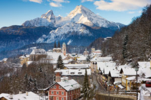 Germany, Oberbayern, Berchtesgaden, View of town and Watzmann mountain in winter Germany, Oberbayern, Berchtesgaden, View of town and Watzmann mountain in winter