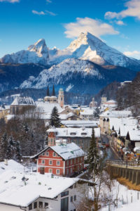 Germany, Oberbayern, Berchtesgaden, View of town and Watzmann mountain in winter Germany, Oberbayern, Berchtesgaden, View of town and Watzmann mountain in winter