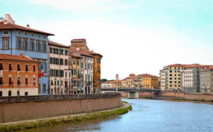 Panorama, Fluss Arno, Häuser, Pisa, Toskana, Italien Panorama, Fluss Arno, Häuser, Pisa, Toskana, Italien