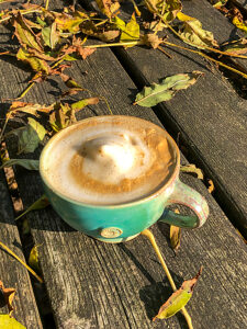 Coffee, table, leaves, fall leaves, drink, northern Germany, leaves, Schleswig-Holstein, Germany