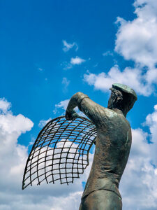 Scharbeutz, Baltic Sea, Haffkrug, sculpture, fisherman, work of art, figure, district of Ostholstein, North Germany, net, Bay of Lübeck, Schleswig-Holstein, Germany
