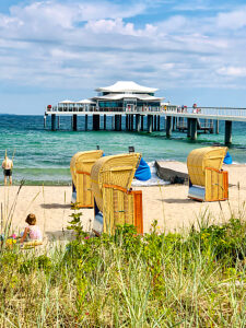 Seeschlösschenbrücke Timmendorfer Strand, Timmendorfer Strand, Baltic Sea, idyll, shore, landscape, sea, horizon, district of Ostholstein, northern Germany, water, Bay of Lübeck, Schleswig-Holstein, Germany