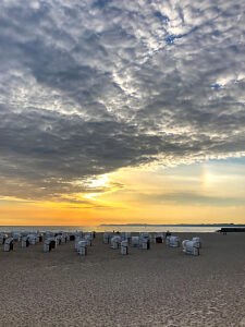 Travemünde, beach, Baltic Sea, beach chair, shore, landscape, sea, Hanseatic City of Lübeck, Northern Germany, sunrise, Bay of Lübeck, Schleswig-Holstein, Germany