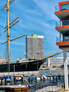 Travemünde, Priwall, Baltic Sea, Sailing Ship Passat, Hotel Maritim, Architecture, Sea, Hanseatic City of Lübeck, Northern Germany, Harbor, Bay of Lübeck, Schleswig-Holstein, Germany