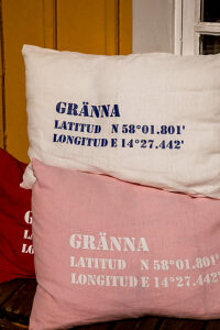 Cushion, Souvenir, Gränna, Village, Decoration, Printed, Province of Smaland, Smaland, Jönköpings län, Jönköping, Sweden, Scandinavia