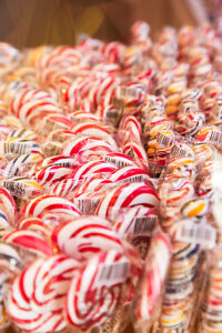 Gränna, candy canes, polkagris, polka pigs, city, store, store, display, province Smaland, Smaland, Jönköpings län, Jönköping, Sweden, Scandinavia