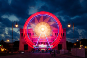 Ferris wheel at the Königsplatz in Munich, at the blue hour under the motto "Summer in the city" events Ferris wheel at the Königsplatz in Munich, at the blue hour under the motto "Summer in the city" events