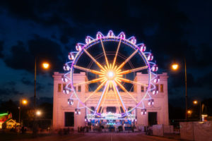 Ferris wheel at the Königsplatz in Munich, at the blue hour under the motto "Summer in the city" events Ferris wheel at the Königsplatz in Munich, at the blue hour under the motto "Summer in the city" events