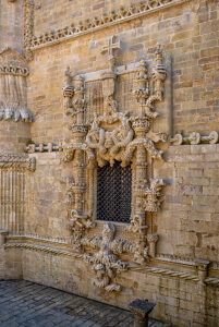 Portugal, Tomar, District of Santarém, UNESCO World Heritage Site Convento de Cristo (Convent of Christ), Castle and Monastery of the Knights Templar, The Manueline Chapter Window, famous chapter house windows Portugal, Tomar, District of Santarém, UNESCO World Heritage Site Convento de Cristo (Convent of Christ), Castle and Monastery of the Knights Templar, The Manueline Chapter Window, famous chapter house windows