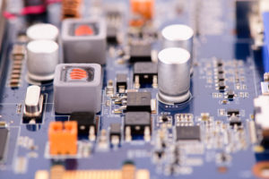 Motherboard in the computer with transistors and CPU Motherboard in the computer with transistors and CPU