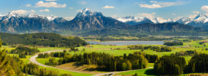 Panorama scenerywith Hopfensee (lake) in the Allgäu close Füssen Panorama scenerywith Hopfensee (lake) in the Allgäu close Füssen