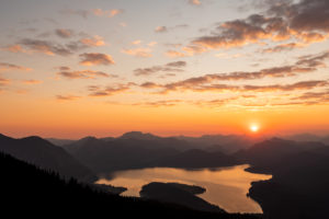 Sunrise in spring over the Walchensee and Karwendel seen from Simetsberg Sunrise in spring over the Walchensee and Karwendel seen from Simetsberg