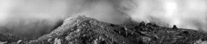 Two mountaineers reached the summit of the Sonnjoch in the Karwendel, Tirol Alps after 1700 meters of altitude and almost 12 hours ascent in thick fog and clouds. Two mountaineers reached the summit of the Sonnjoch in the Karwendel, Tirol Alps after 1700 meters of altitude and almost 12 hours ascent in thick fog and clouds.