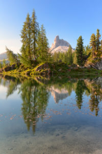 Sunrise at Lake Federa in summer time, on the background the Becco di Mezzodi, Dolomites, Cortina d'Ampezzo, Belluno, Veneto, Italy Sunrise at Lake Federa in summer time, on the background the Becco di Mezzodi, Dolomites, Cortina d'Ampezzo, Belluno, Veneto, Italy