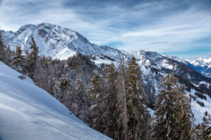 Hoher Göll mountain range seen from the Rossfeld Panoramastrasse (Rossfeldhoehenringstrasse or Panoramic Highway), Berchtesgaden, Bavaria, Germany, Europe
