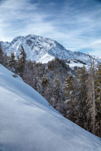 Hoher Göll mountain range seen from the Rossfeld Panoramastrasse (Rossfeldhoehenringstrasse or Panoramic Highway), Berchtesgaden, Bavaria, Germany, Europe
