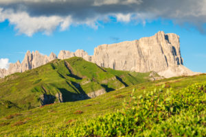 summer view towards the Giau pass with the Croda da Lago and the Lastoi di Formin mountains, Dolomites, Colle Santa Lucia, Belluno, Veneto, Italy summer view towards the Giau pass with the Croda da Lago and the Lastoi di Formin mountains, Dolomites, Colle Santa Lucia, Belluno, Veneto, Italy