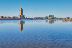 the telemetry tower Crepaldo (abandoned first world war observation tower) and the adriatic lagoon in Cavallino Treporti, Venice, Veneto, Italy, Europe the telemetry tower Crepaldo (abandoned first world war observation tower) and the adriatic lagoon in Cavallino Treporti, Venice, Veneto, Italy, Europe