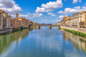 Santa Trinità bridge with the Oltrarno district, Florence, Tuscany, Italy Santa Trinità bridge with the Oltrarno district, Florence, Tuscany, Italy