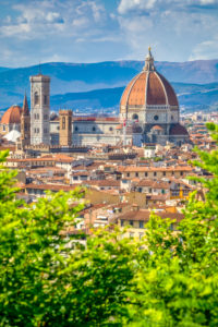 Brunelleschi's Dome, the nave, and Giotto's Campanile of the Cathedral of Saint Mary of the Flower as seen from Michelangelo Hill, Florence, Tuscany, Italy, Europre Brunelleschi's Dome, the nave, and Giotto's Campanile of the Cathedral of Saint Mary of the Flower as seen from Michelangelo Hill, Florence, Tuscany, Italy, Europre