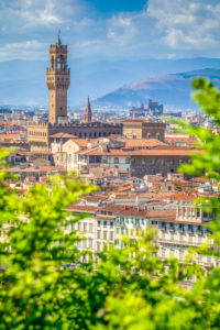Elevated view on Florence with the Palazzo della Signoria, better known as the Palazzo Vecchio (The Old Palace), Florence, Tuscany, Italy, Europe Elevated view on Florence with the Palazzo della Signoria, better known as the Palazzo Vecchio (The Old Palace), Florence, Tuscany, Italy, Europe