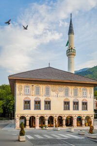 The Sulejmanija Mosque, also known as sarena dzamija or Painted Mosque, exterior view in Travnik, Travnik, Central Bosnia Canton, Bosnia and Herzegovina The Sulejmanija Mosque, also known as sarena dzamija or Painted Mosque, exterior view in Travnik, Travnik, Central Bosnia Canton, Bosnia and Herzegovina