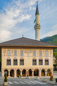 The Sulejmanija Mosque, also known as sarena dzamija or Painted Mosque, exterior view in Travnik, Travnik, Central Bosnia Canton, Bosnia and Herzegovina The Sulejmanija Mosque, also known as sarena dzamija or Painted Mosque, exterior view in Travnik, Travnik, Central Bosnia Canton, Bosnia and Herzegovina