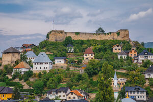 Aerial view of Jajce and the medieval Jajce Fortress (Jajce Tvrdava) dominating the town, Central Bosnia Canton, Bosnia and Herzegovina Aerial view of Jajce and the medieval Jajce Fortress (Jajce Tvrdava) dominating the town, Central Bosnia Canton, Bosnia and Herzegovina