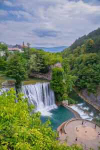 View of the Pliva river waterfall in the town of Jajce, Central Bosnia Canton, Bosnia and Herzegovina View of the Pliva river waterfall in the town of Jajce, Central Bosnia Canton, Bosnia and Herzegovina