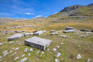 The Dolovi-Poljice necropolis of medieval stecak tombstones on planina Visocica, set against the mountain landscape, near Odzaci, Konjic region, Herzegovina-Neretva Canton, Bosnia and Herzegovina The Dolovi-Poljice necropolis of medieval stecak tombstones on planina Visocica, set against the mountain landscape, near Odzaci, Konjic region, Herzegovina-Neretva Canton, Bosnia and Herzegovina