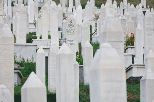 Muslim cemetery with white gravestones at Kovaci Martyrsà Cemetery, Sarajevo, Bosnia and Herzegovina Muslim cemetery with white gravestones at Kovaci Martyrsà Cemetery, Sarajevo, Bosnia and Herzegovina
