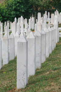 Muslim cemetery with white gravestones at Kovaci Martyrsà Cemetery, Sarajevo, Bosnia and Herzegovina Muslim cemetery with white gravestones at Kovaci Martyrsà Cemetery, Sarajevo, Bosnia and Herzegovina