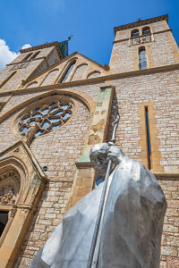Statue of Pope John Paul II in front of the Sacred Heart Cathedral, the largest Catholic church in Sarajevo. Sarajevo, Sarajevo Canton, Bosnia and Herzegovina Statue of Pope John Paul II in front of the Sacred Heart Cathedral, the largest Catholic church in Sarajevo. Sarajevo, Sarajevo Canton, Bosnia and Herzegovina
