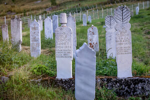 Old Muslim cemetery with traditional Ottoman-style tombstones, bearing inscriptions in Arabic and Bosnian, surrounded by the mountain landscape near Lukomir, Konjic municipality, Herzegovina-Neretva Canton, Bosnia and Herzegovina Old Muslim cemetery with traditional Ottoman-style tombstones, bearing inscriptions in Arabic and Bosnian, surrounded by the mountain landscape near Lukomir, Konjic municipality, Herzegovina-Neretva Canton, Bosnia and Herzegovina