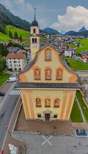 Aerial view of the parish church and village center of Sappada, in the Friuli Venezia Giulia region, Udine province, Italy Aerial view of the parish church and village center of Sappada, in the Friuli Venezia Giulia region, Udine province, Italy