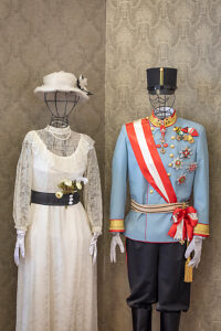 Historical display inside Sarajevo City Hall (Vijecnica), featuring the outfits of Archduke Franz Ferdinand of Austria and his wife Sophie, in the Memorial Corner dedicated to their 1914 visit and the Sarajevo assassination. Sarajevo, Bosnia and Herzegovina Historical display inside Sarajevo City Hall (Vijecnica), featuring the outfits of Archduke Franz Ferdinand of Austria and his wife Sophie, in the Memorial Corner dedicated to their 1914 visit and the Sarajevo assassination. Sarajevo, Bosnia and Herzegovina