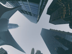 nyc, manhattan buildings, bottom point of view
