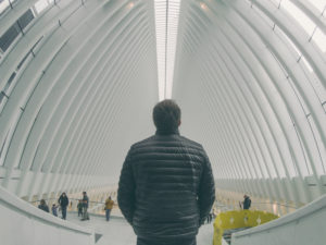 man looking to the oculus station in nyc
