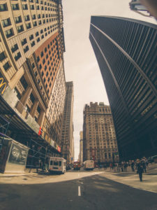 nyc, manhattan buildings, bottom point of view