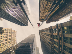 nyc, manhattan buildings, bottom point of view