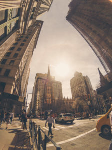 nyc, manhattan buildings, bottom point of view