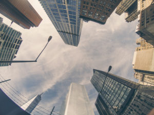 nyc, manhattan buildings, bottom point of view