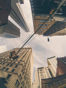 nyc, manhattan buildings, bottom point of view
