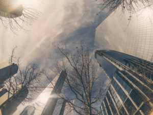 nyc, manhattan buildings, bottom point of view