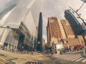 nyc, manhattan buildings, bottom point of view