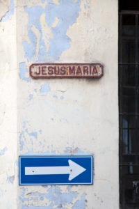 Caribbean, Cuba, Havana, La Habana, street sign on an old house facade Caribbean, Cuba, Havana, La Habana, street sign on an old house facade