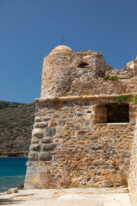 Derelict watchtower of the harbor entrance on Spinalonga, former leprosy island, Greece, Crete, Kalydon Derelict watchtower of the harbor entrance on Spinalonga, former leprosy island, Greece, Crete, Kalydon