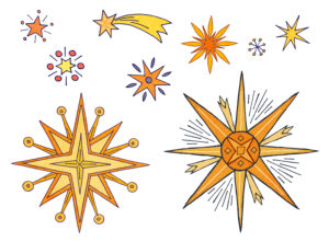 Drawn poinsettia in yellow-orange isolated against white background